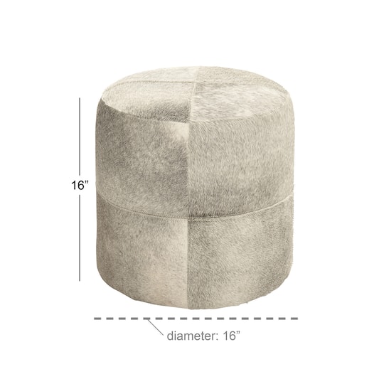 16" Gray Leather & Wood Glam Ottoman